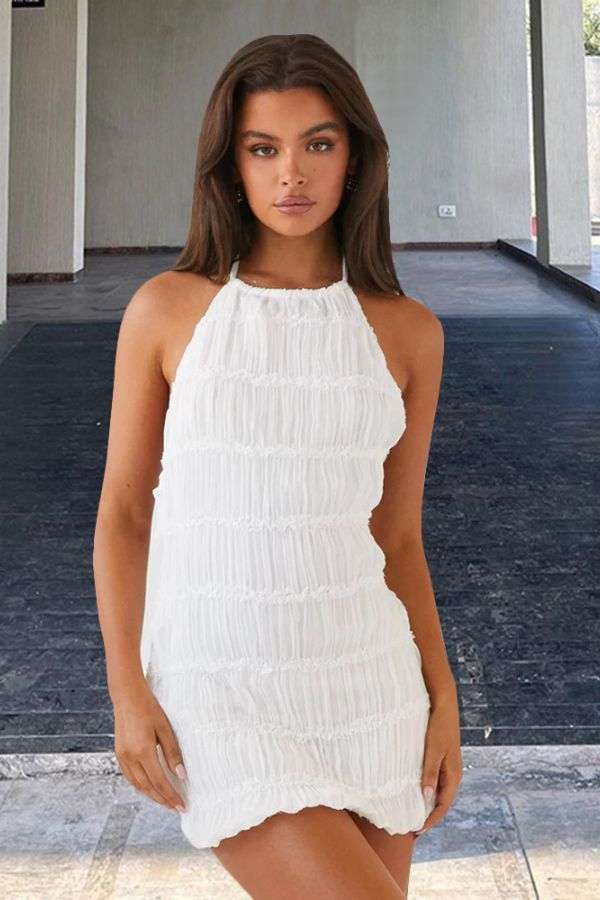 Elegant Lace Mini Dresses - S, White image