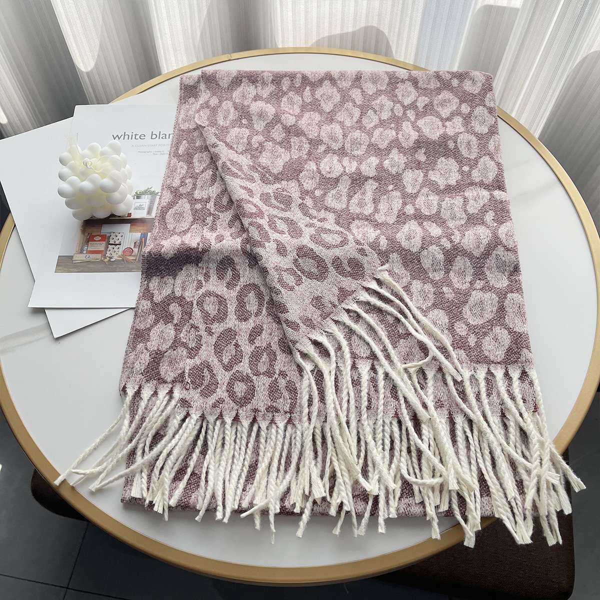 Super Soft Leopard Print Scarf Blanket Wrap - Free Size, Old Rose Pink image