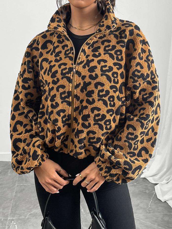 Leopard Print Zip up Casual Jacket image 1
