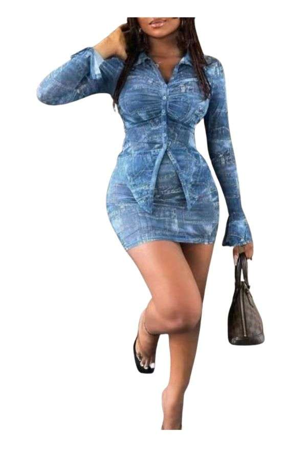 Summer Denim Shirt and Skirt Set image 1