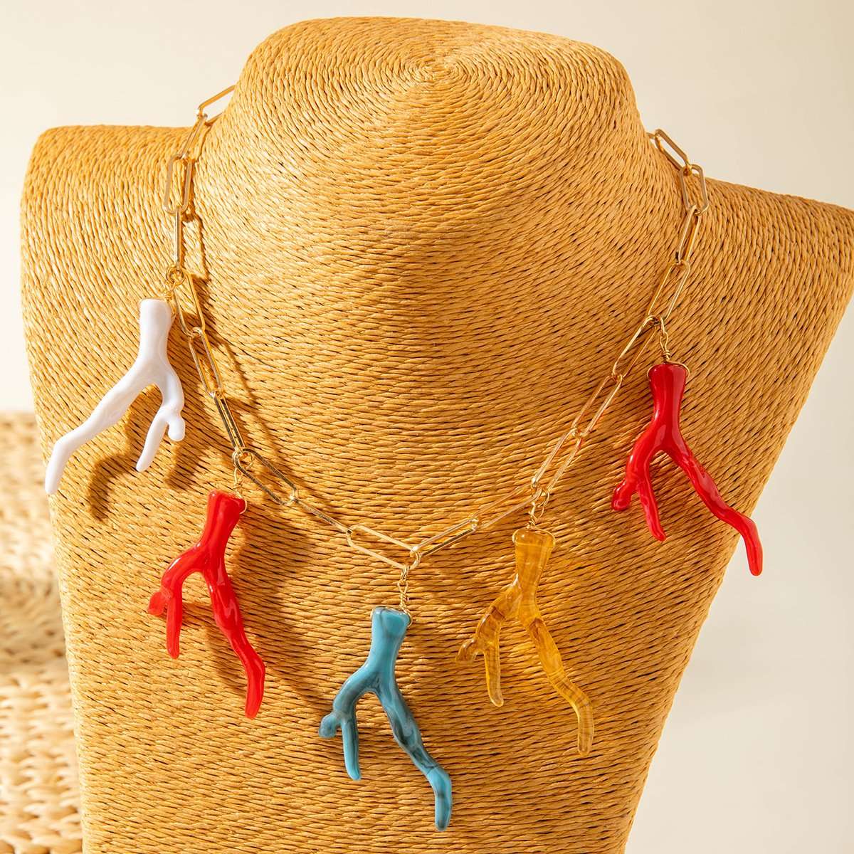 Multicolor Abstract Coral Charm Necklace image 1