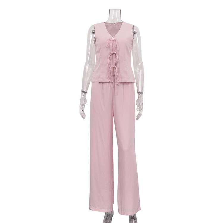 Tie-Front Top and Wide-Leg Pants Set image 6