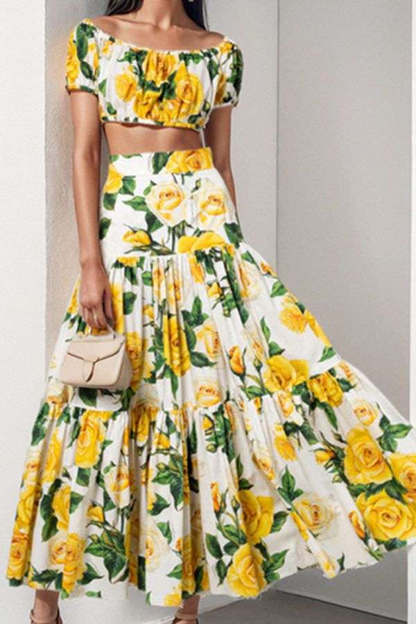 Floral Off-Shoulder Crop Top & Maxi Skirt Set image 1