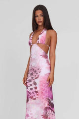 Butterfly-Print Cutout Maxi Dress image 0
