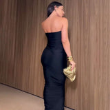 Elegant Black Strapless Ruched Midi Dress image 2