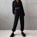 Polo Collar Loose Fit Sweatshirt & Joggers - S, Black image