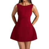 Classic Sleeveless A-Line Mini Dress - M, Red image