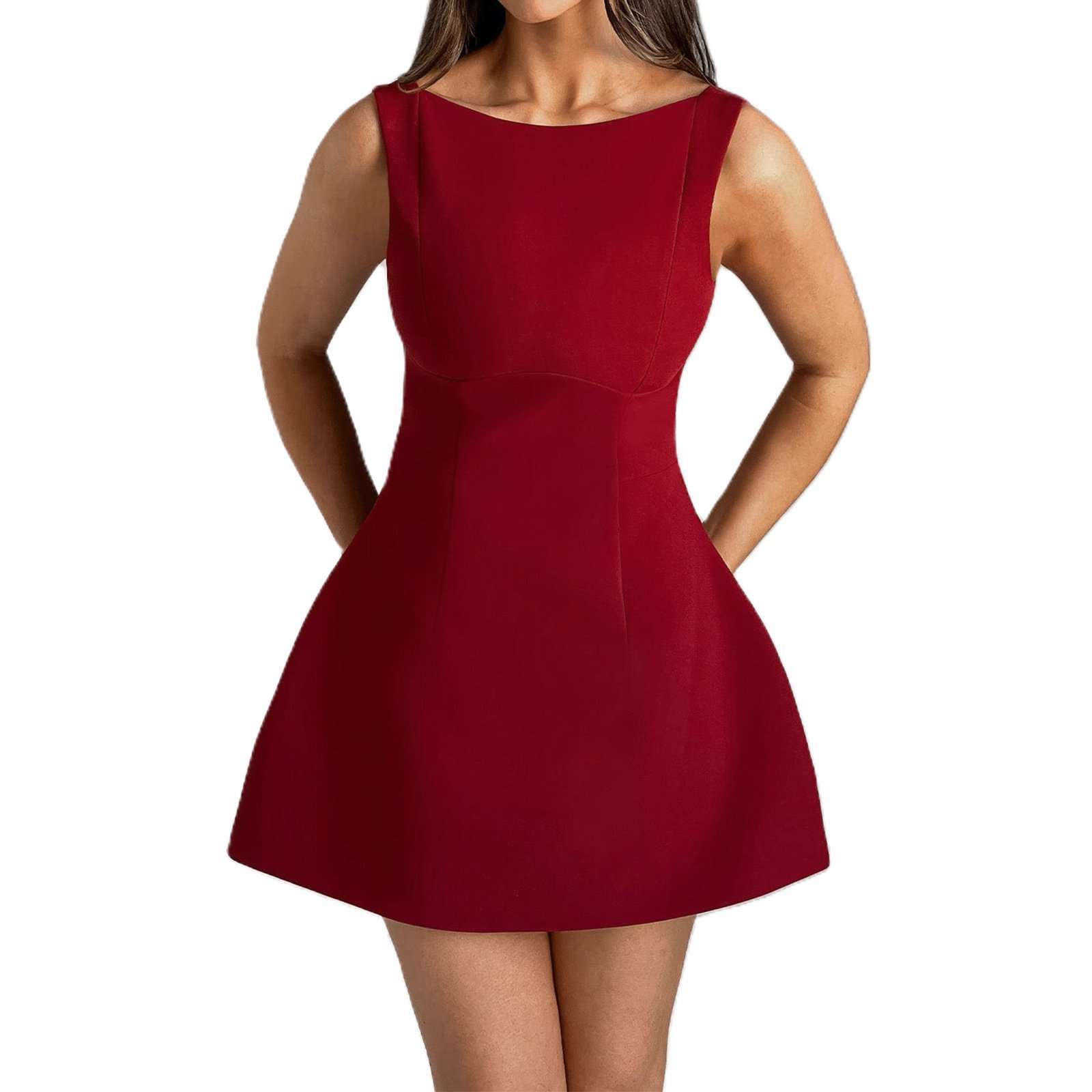 Classic Sleeveless A-Line Mini Dress - M, Red image