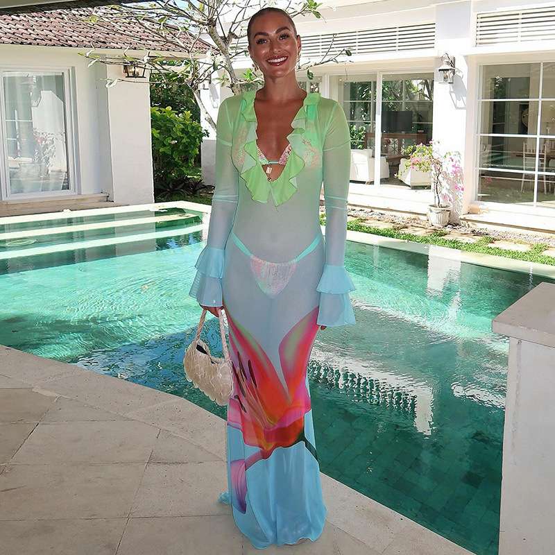 Vibrant Swimsuit Cover-Up with Ruffle Details image 6