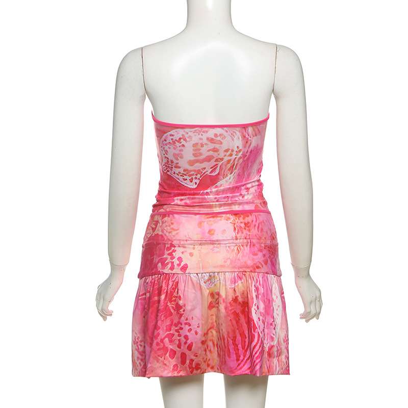 Tie-Dye Strapless Crop Top & Ruffled Mini Skirt Set image 6