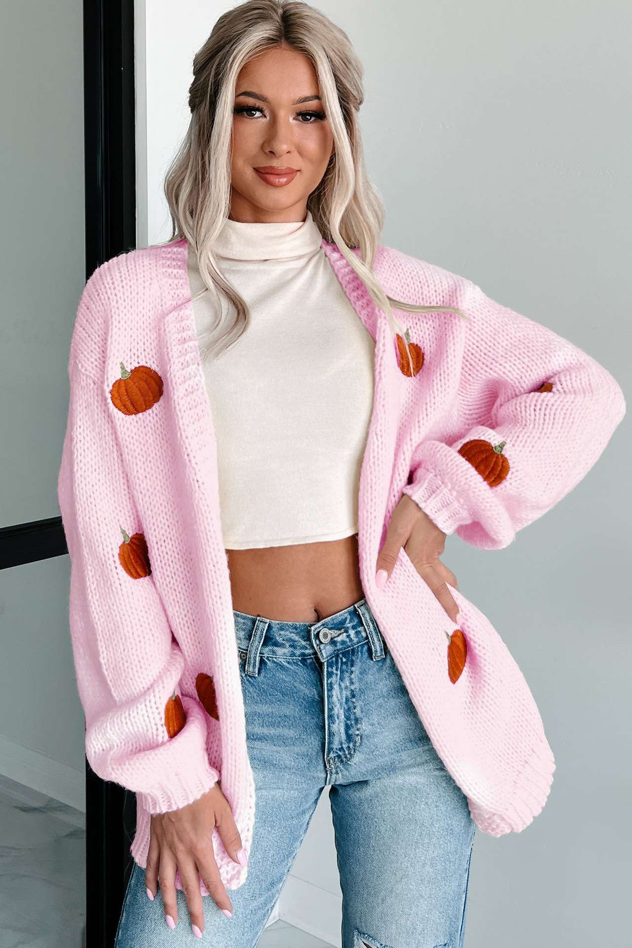 Autumn Pumpkin Print Knit Cardigan image 5