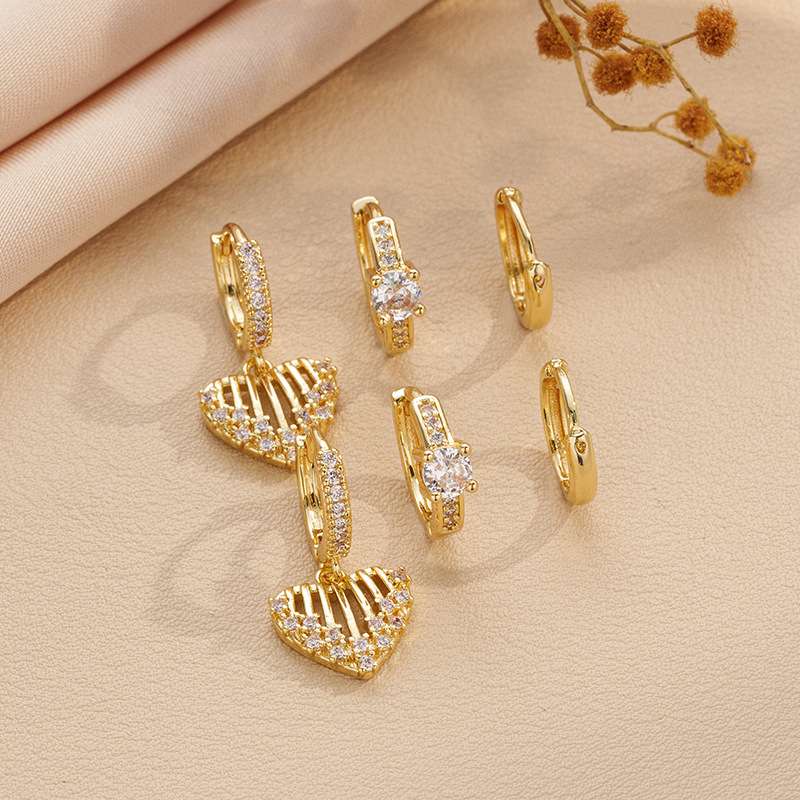 Heart and Crystal Hoop Earrings Set image 1