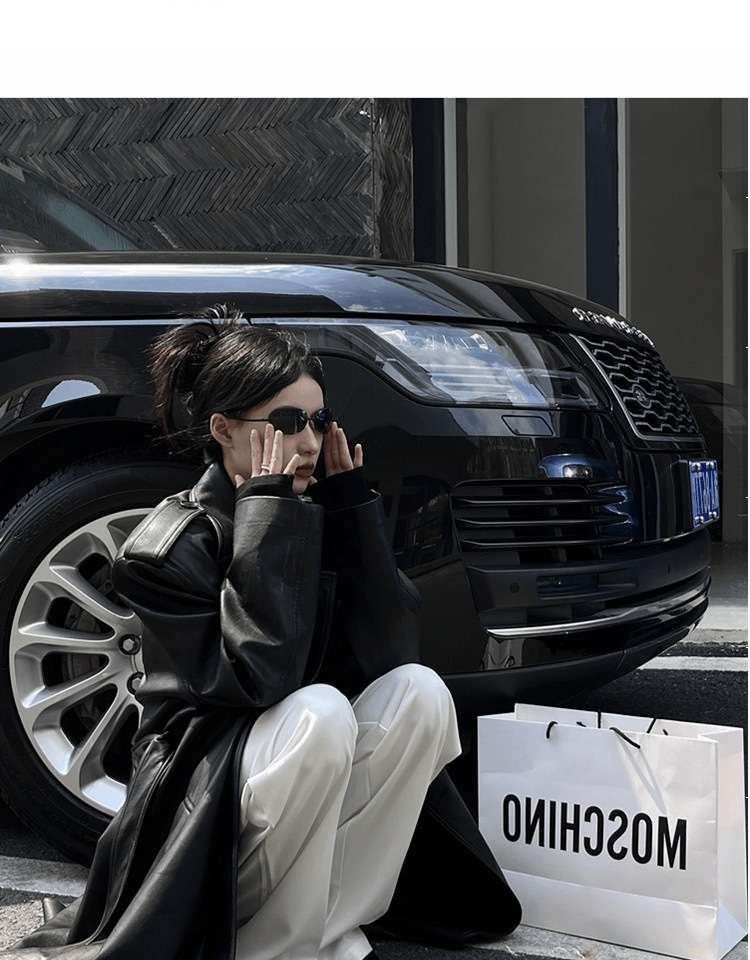 PU Leather Trench Coat For European image 4