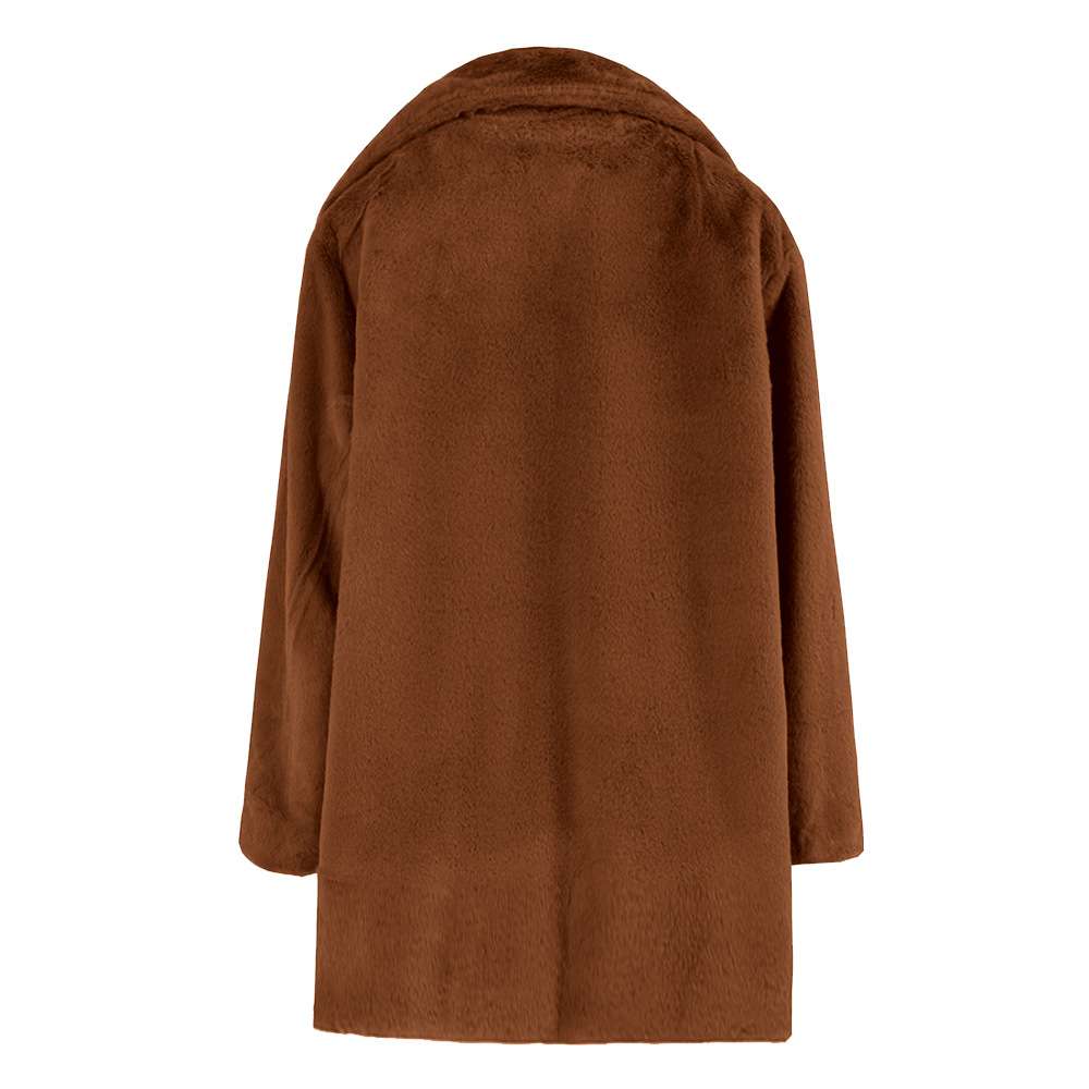 Front Pockets Lapel Neck Fuzzy Jacket image 5