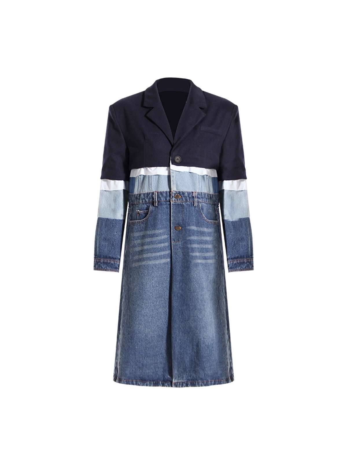 Layered Denim and Blazer Long Coat image 5