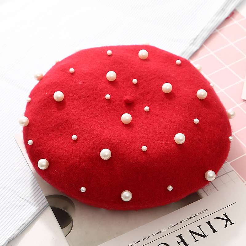 Embellishment Beaded Studs Crochet Cashmere Beret Cap image 4
