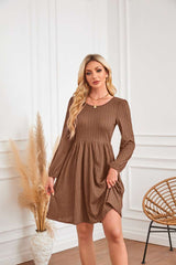 Long-sleeved Solid round neck Dress - S, Arcadia Beige image