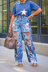 Artistic Ripped Denim Jeans image 4