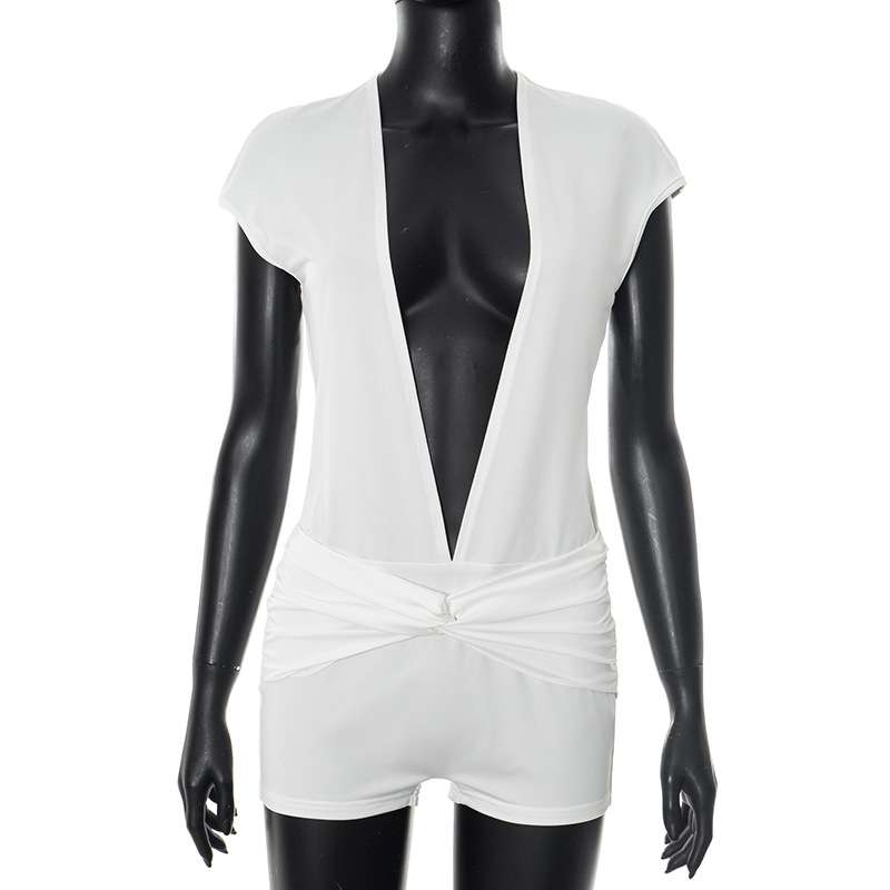 Deep V-Neck Black Short Sleeve Romper image 3