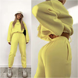 High Neck Top with High-Waist Joggers - S, Yellow image