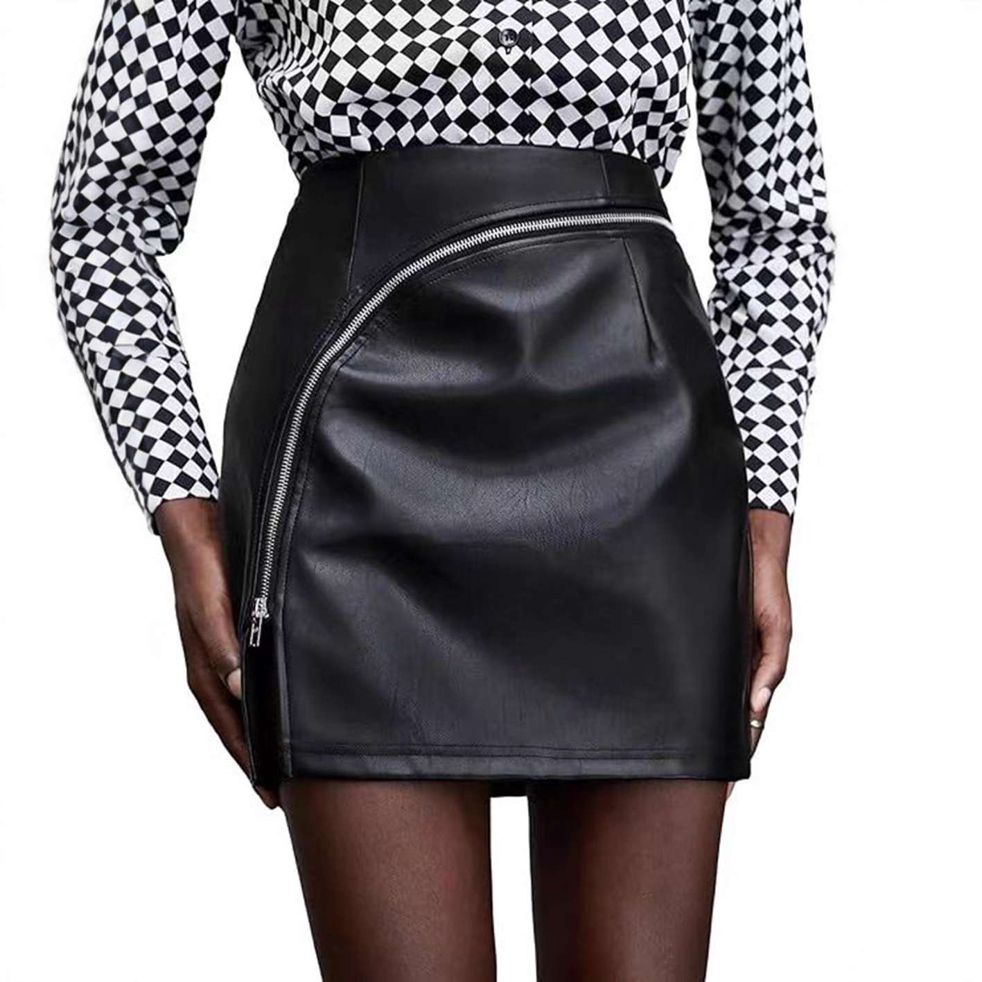 Faux Leather Mini Skirt with Asymmetric Zipper image 5