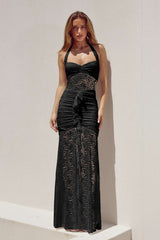 Elegant Lace Cut-Out Maxi Dress - M, Black image