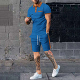 Short-Sleeve Polo Set with Drawstring Shorts - XL, Blue image