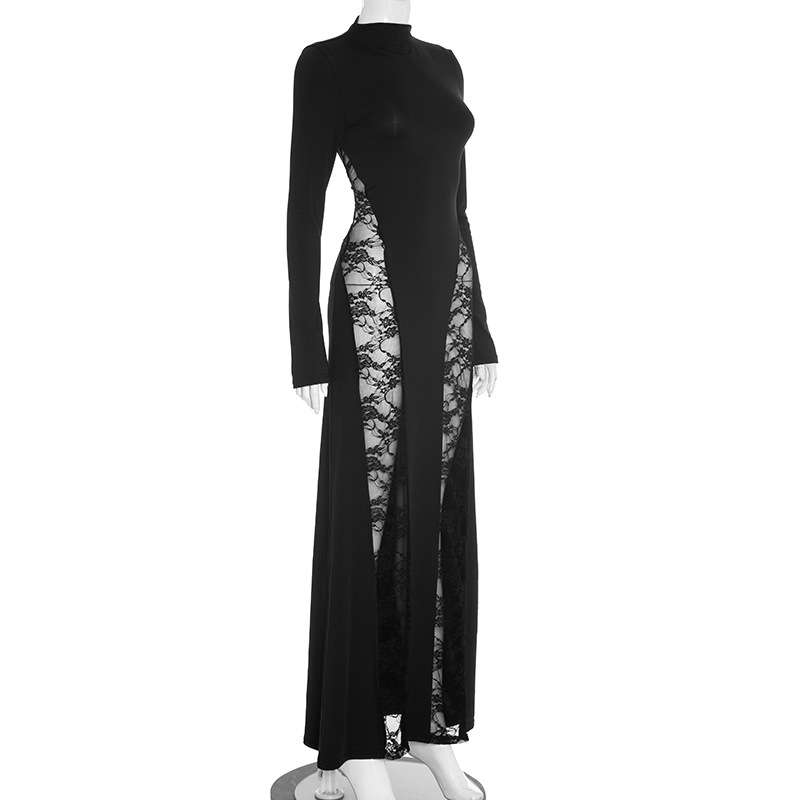 Long-Sleeve Dress with Lace Side Panels image 2