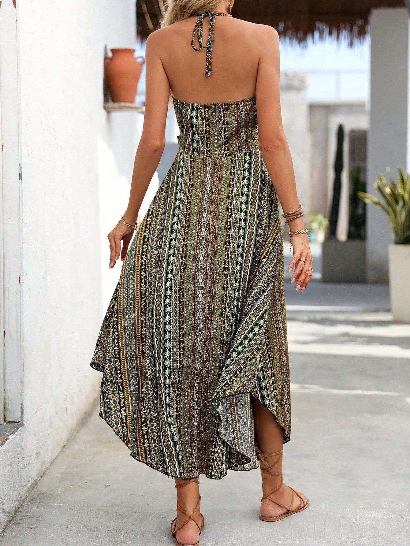 Bohemian Patterned Cut-Out Maxi Dress image 1