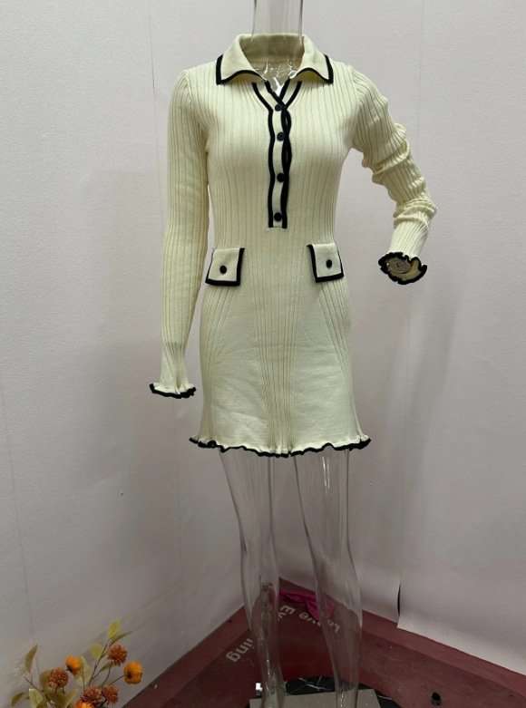 Elegant Ribbed V Neck Button Down Dress image 2