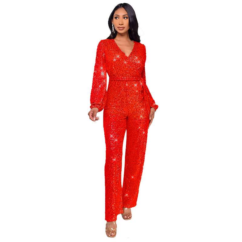 Sequin Dressy Casual JumpsuitS - M, Red image