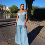 Off-Shoulder Evening Dress - S, Blue image