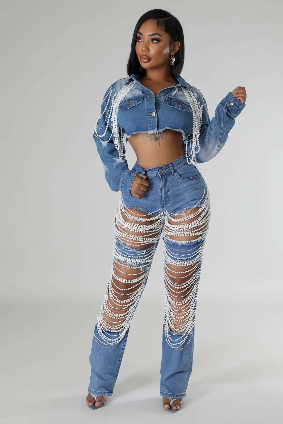 Chain Fashion Denim Coat Short Jacket image 0