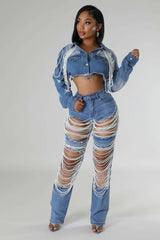 Chain Fashion Denim Coat Short Jacket image 0