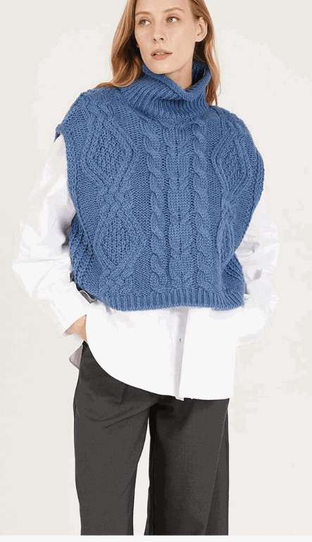 Sleeveless Sweater Vest Cropped Pullover - M, Steel Blue image