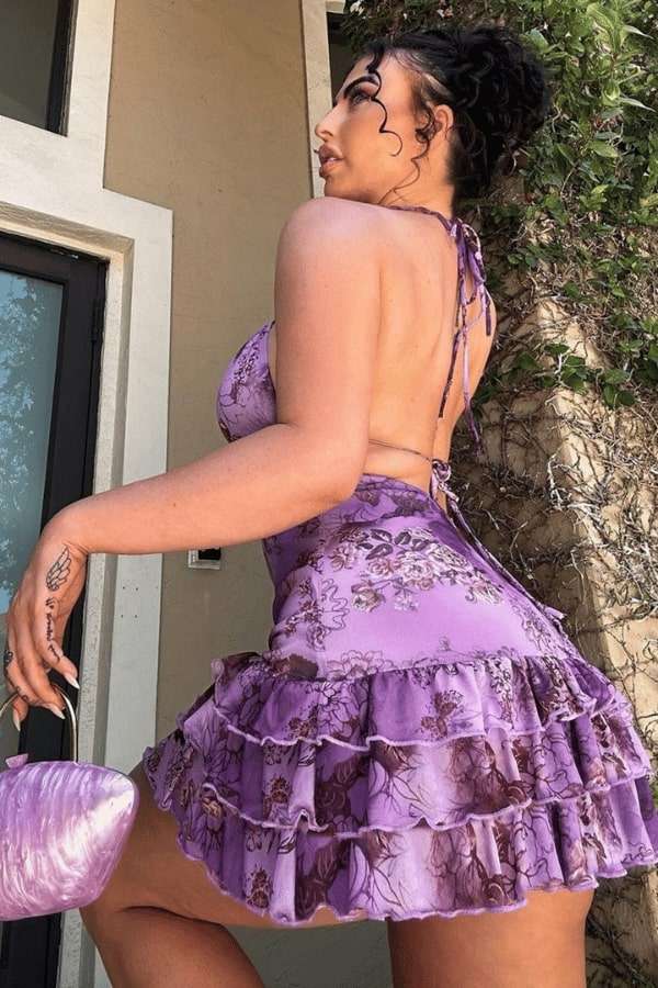 Violet Blossom Ruffle Mini Dress image 3