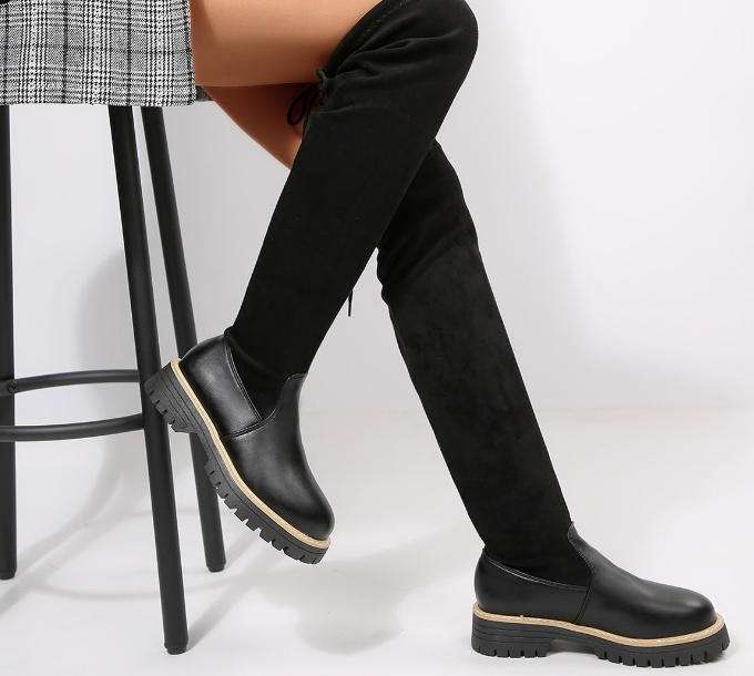Faux Leather Over-the-Knee Combat Boots image 0