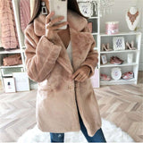 Front Pockets Lapel Neck Fuzzy Jacket - M, Beige image