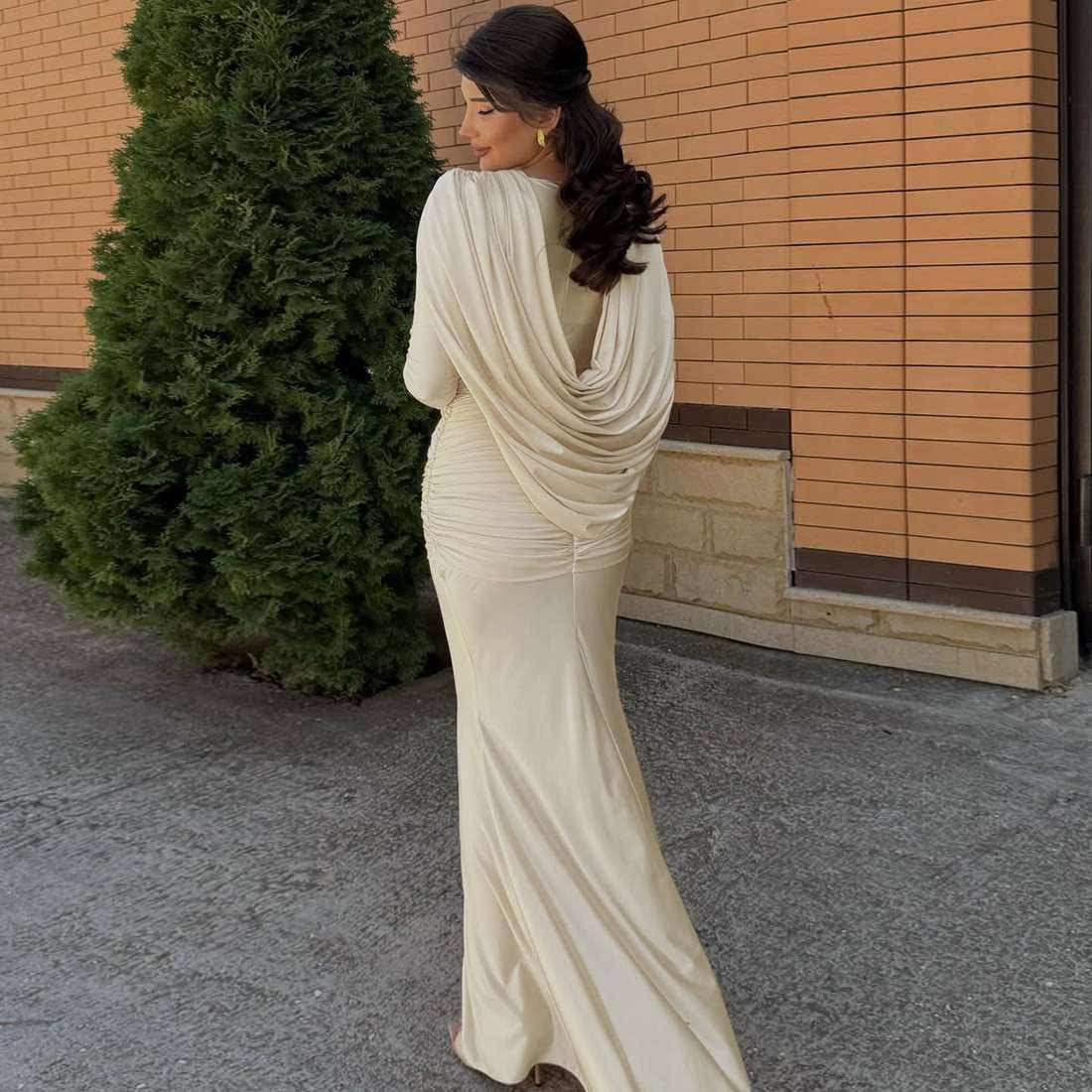 Draped Maxi Dress with Long Sleeves image 5