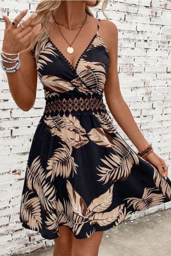 Tropical Leaf Print Sleeveless Dress image 1