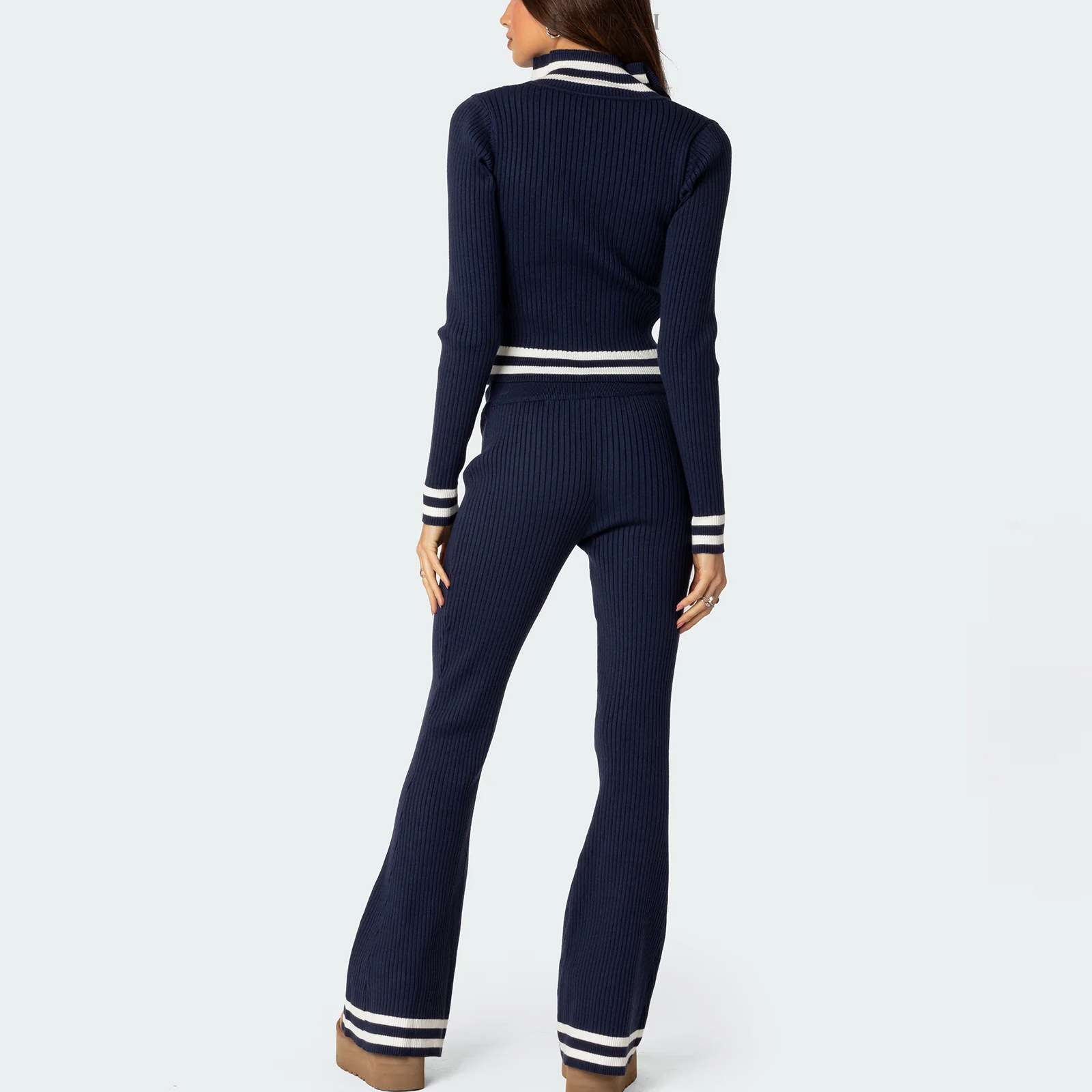 Long Sleeve Zip Up Crop Jacket Pants Set image 7