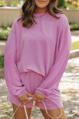 Striped Long Sleeve Top and Shorts Set image 0