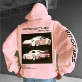 Streetwear Oversize Sports Car Print Hoodie - XL, Pink image