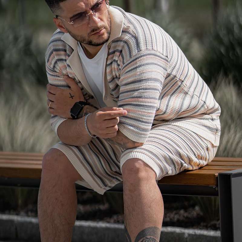 Striped Short-Sleeve Jacket & Shorts Set image 4