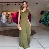 Ruffled Shoulder Pleated Dress - M, Green image