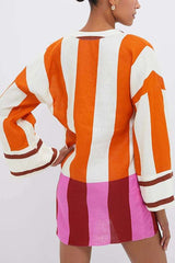 Color Block Striped  V-Neck Tunic Dress image 2