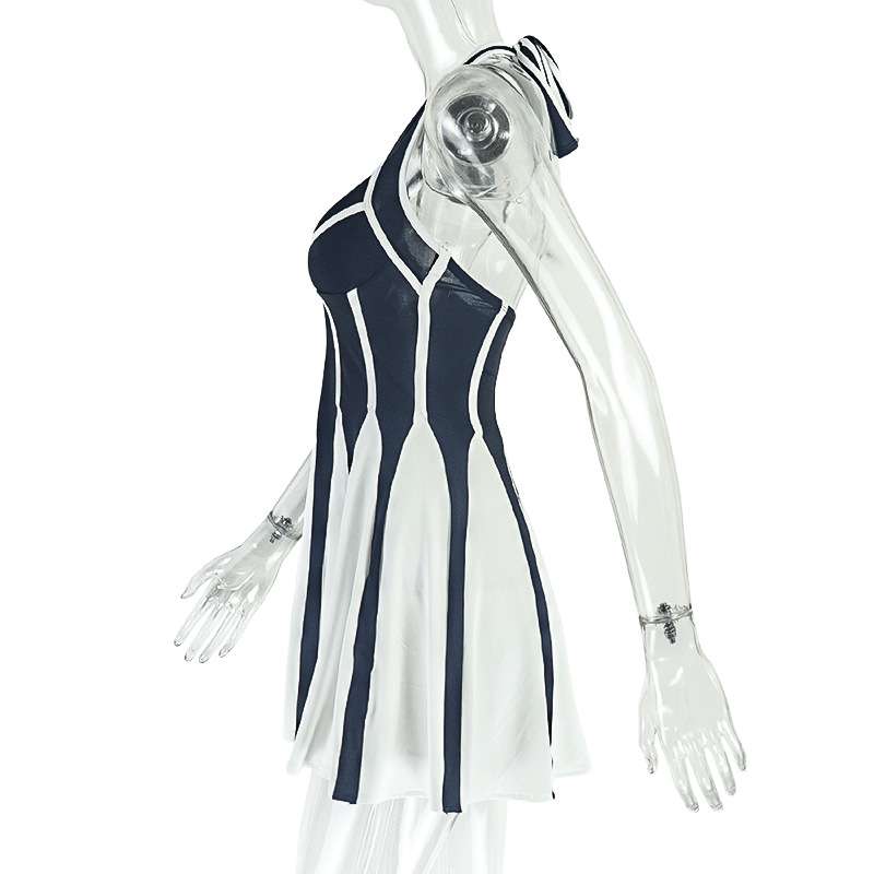 Chic Black and White Striped Dress image 2