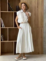 Two-Piece Shirt and Maxi Skirt Set - S, White image
