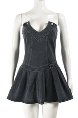 Denim Diva Flared Mini Dress - S, Black image