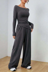 Casual Long-Sleeved T-Shirt Wide-Leg Pants Set - M, Grey image